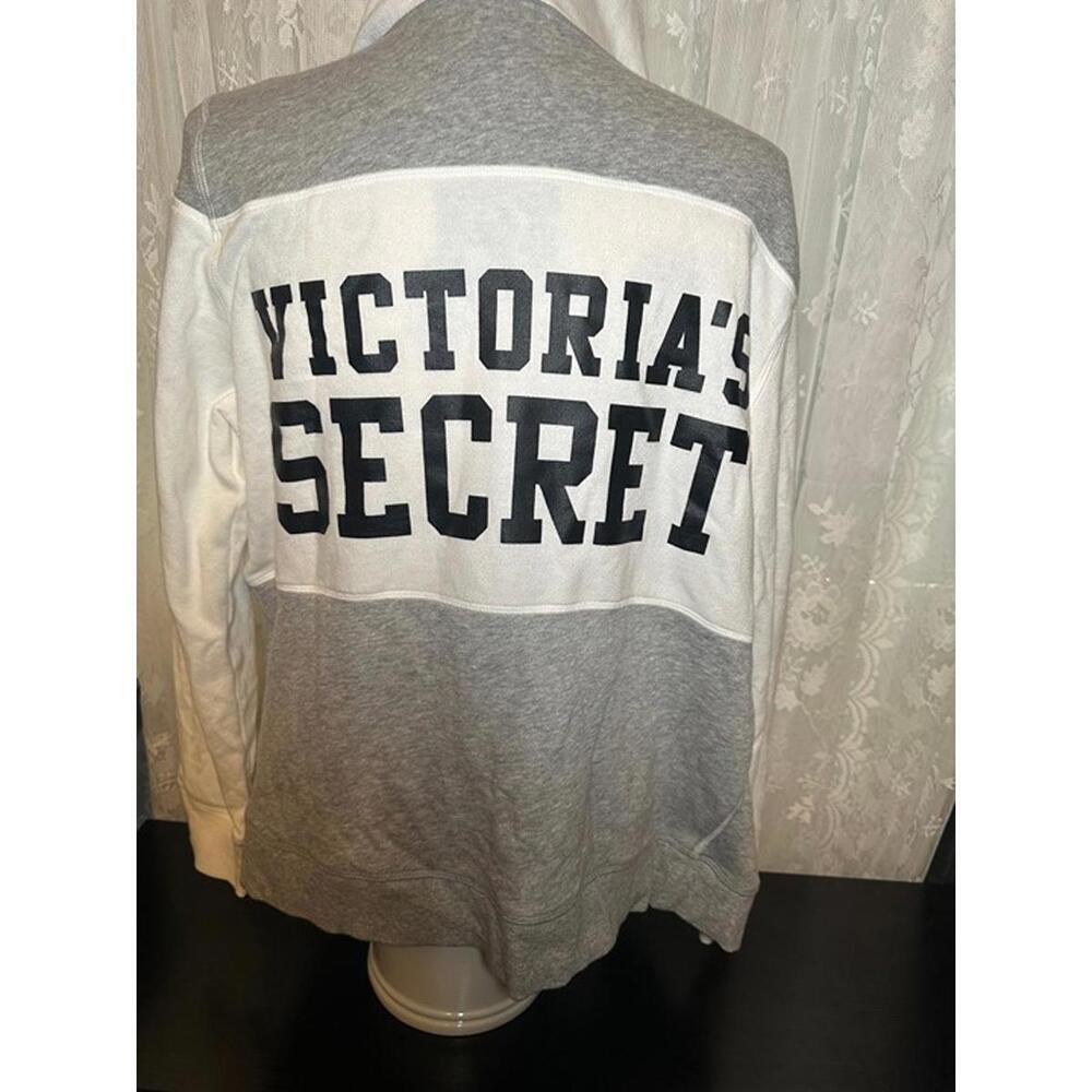 Victoria’s Secret Full Zip Hoodie – Gray & White Colorblock – Size L